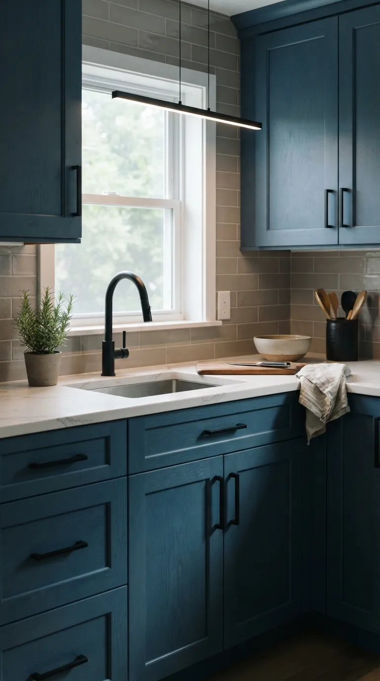 Moody Blue Kitchen Blue Cabinets With Black Fixtures