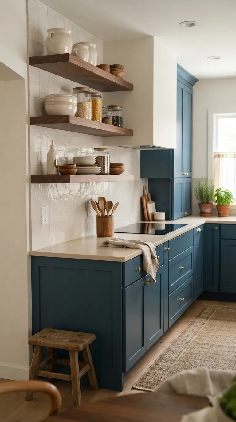 Moody Blue Kitchen Blue Cabinets With Open Shelves