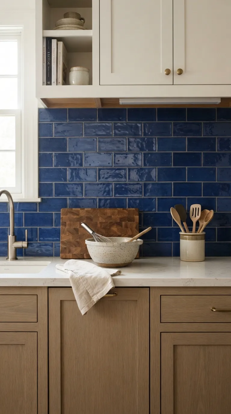 Moody Blue Kitchen Blue Tile Backsplash