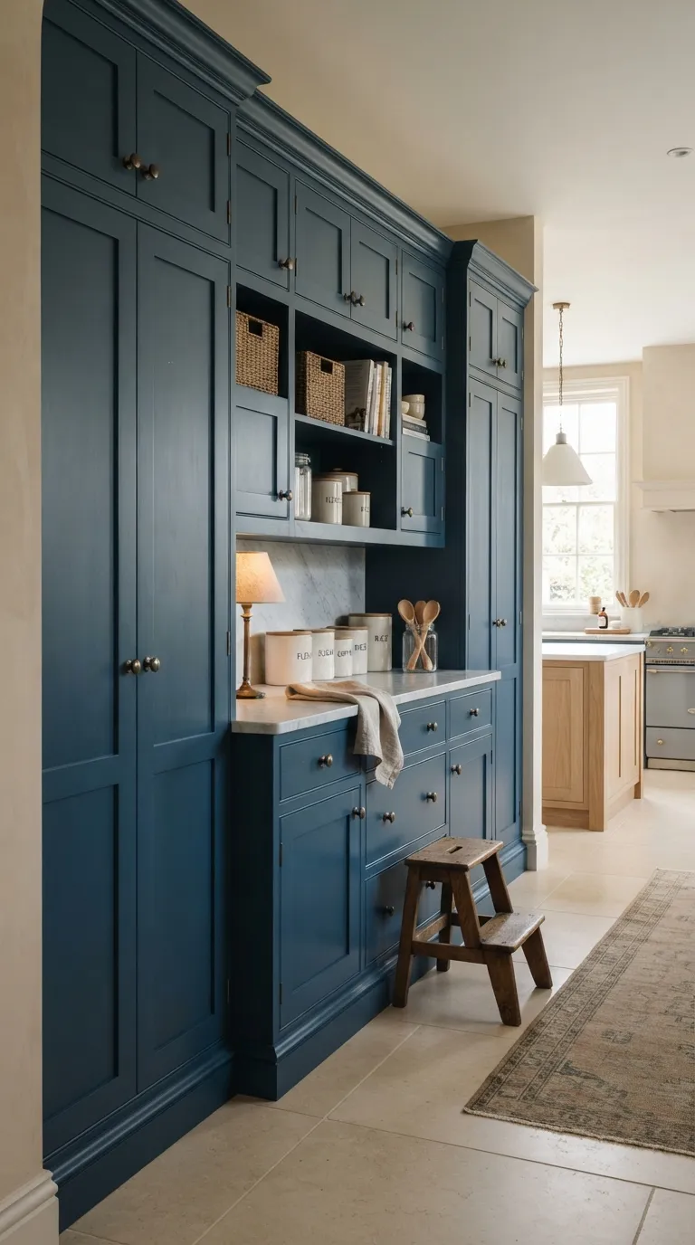Moody Blue Kitchen Deep Blue Pantry Wall