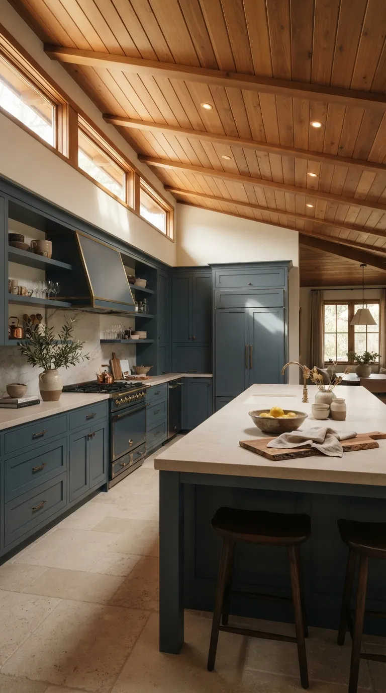 Moody Blue Kitchen Moody Blue With Wood Ceiling