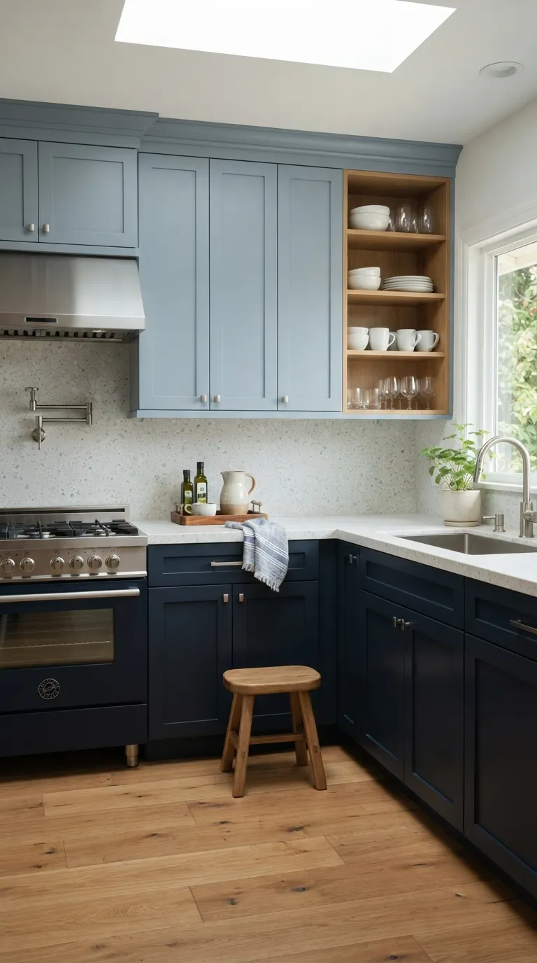 Moody Blue Kitchen Two-Tone Blue Cabinetry