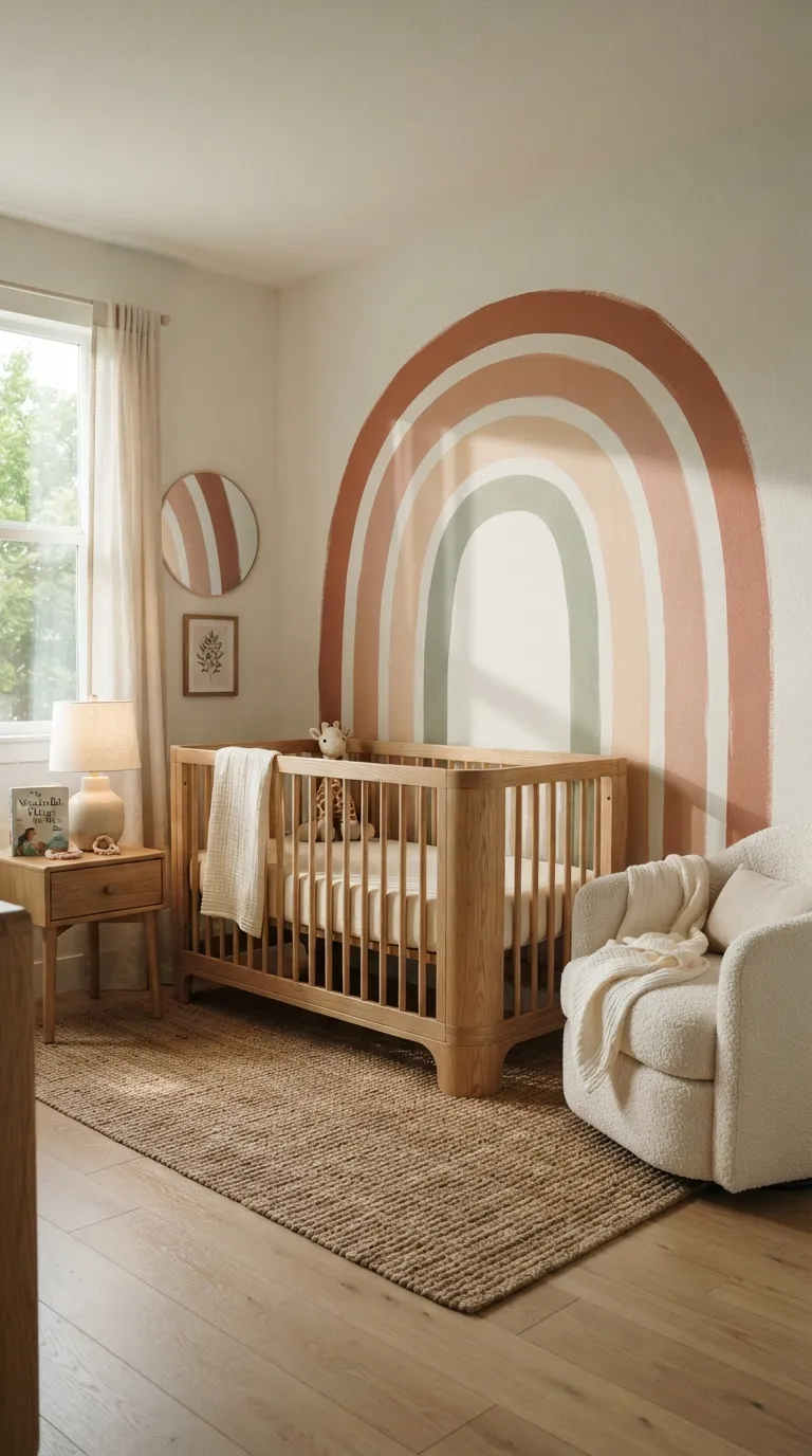 nursery wall decor ideas Painted Rainbow Mural