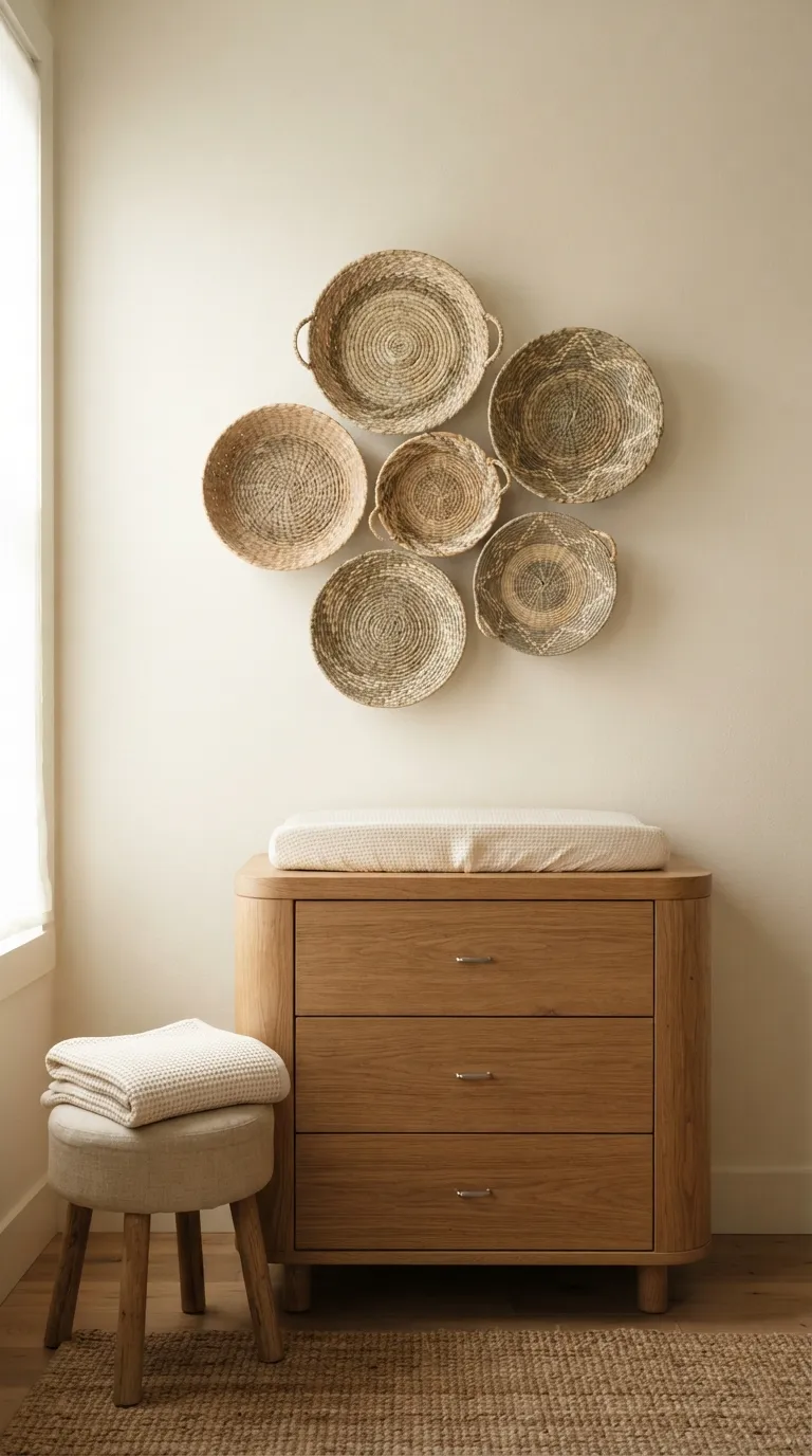 nursery wall decor ideas Woven Basket Wall Display
