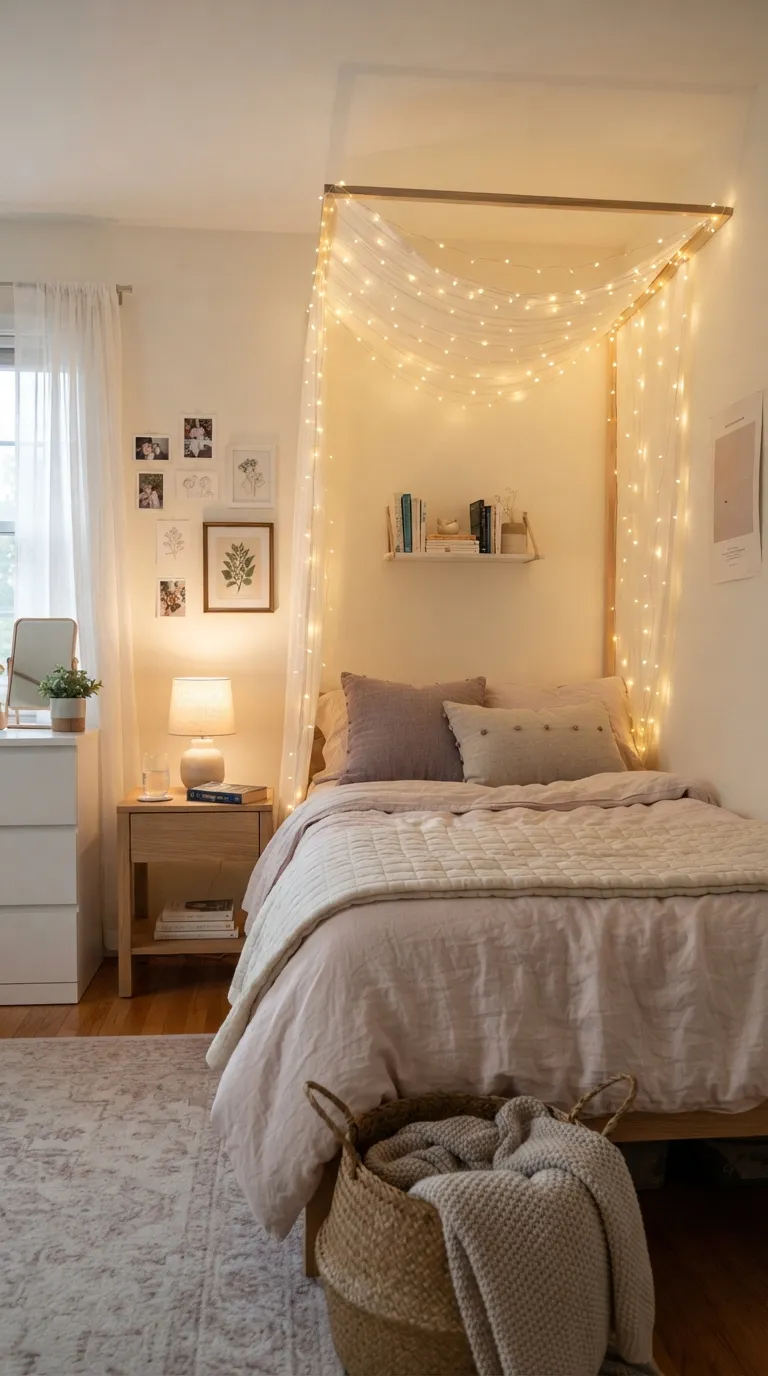 room ideas for teens cozy String Light Canopy