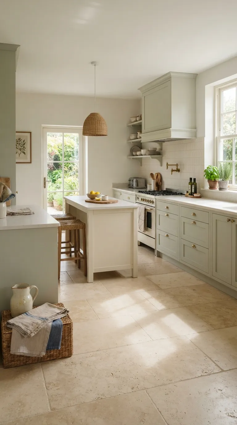 Sage Green and Cream Kitchen Light Sage Green Kitchen With Cream Flooring