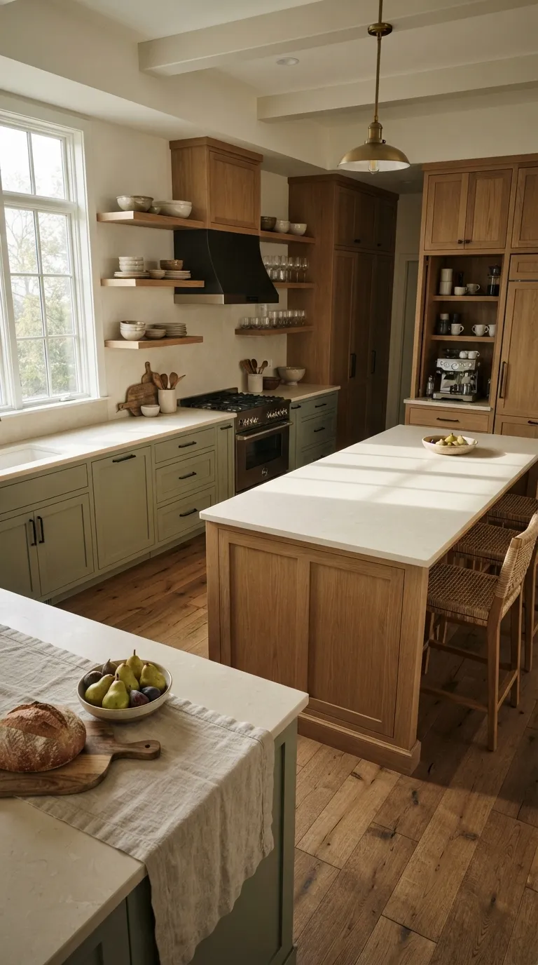 Sage Green and Cream Kitchen Sage Green Cabinets With Natural Wood