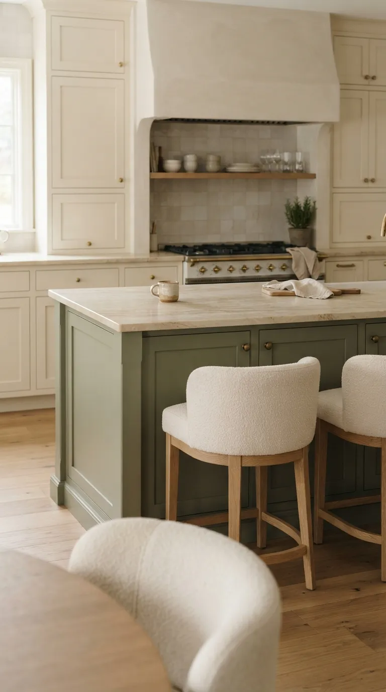 Sage Green and Cream Kitchen Sage Green Island With Cream Counter Stools