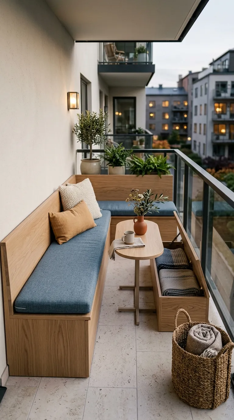 small apartment balcony decorating ideas Built-In Bench