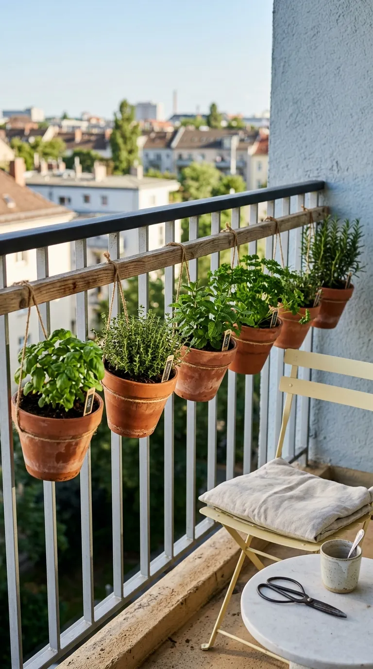 small apartment balcony decorating ideas Hanging Herb Garden