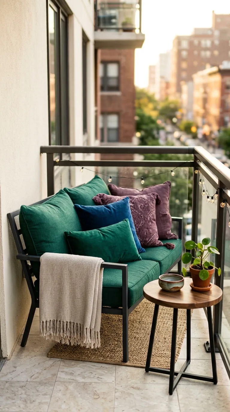 small apartment balcony decorating ideas Jewel-Tone Cushions