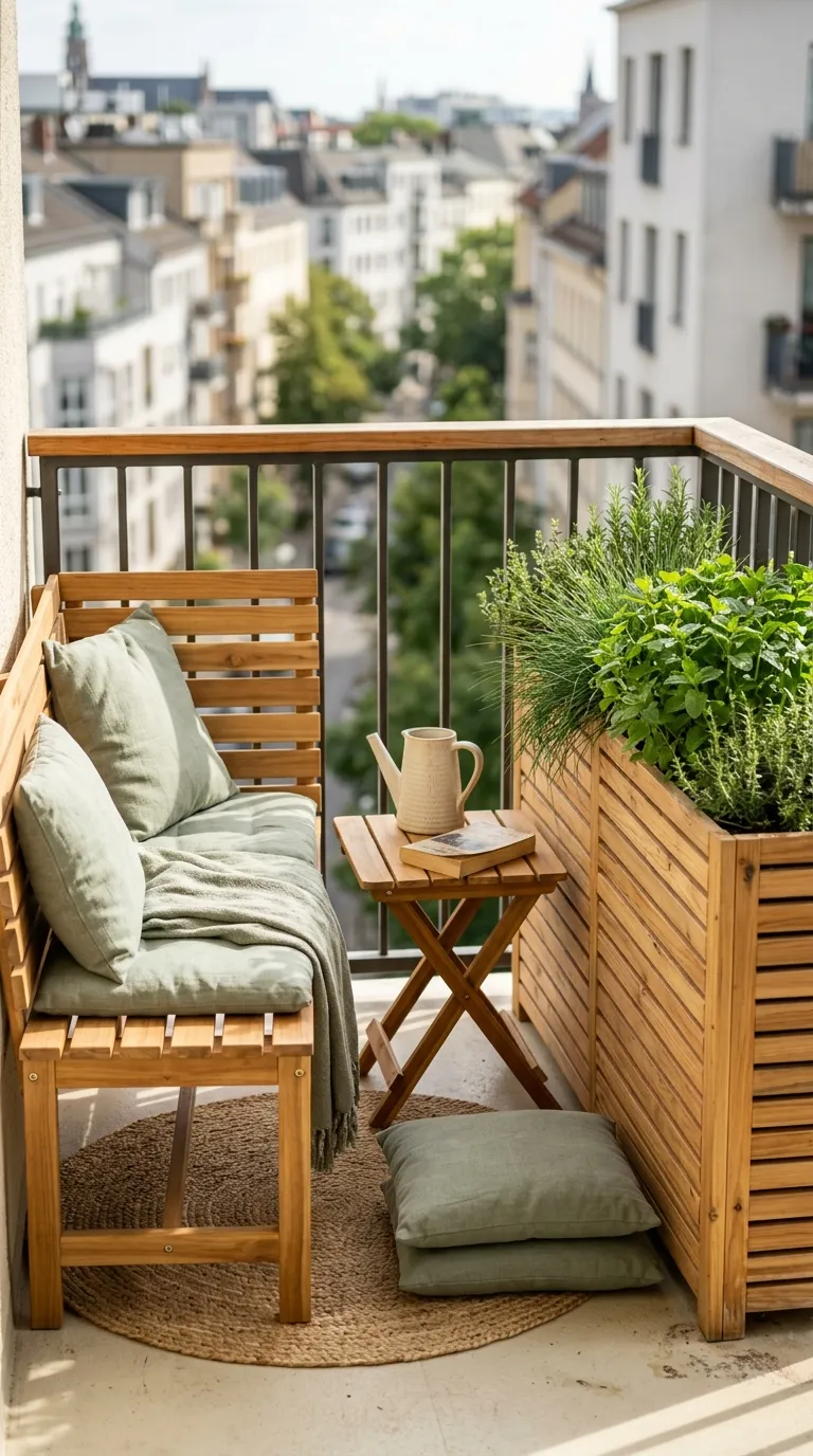 small apartment balcony decorating ideas Natural Wood Accents