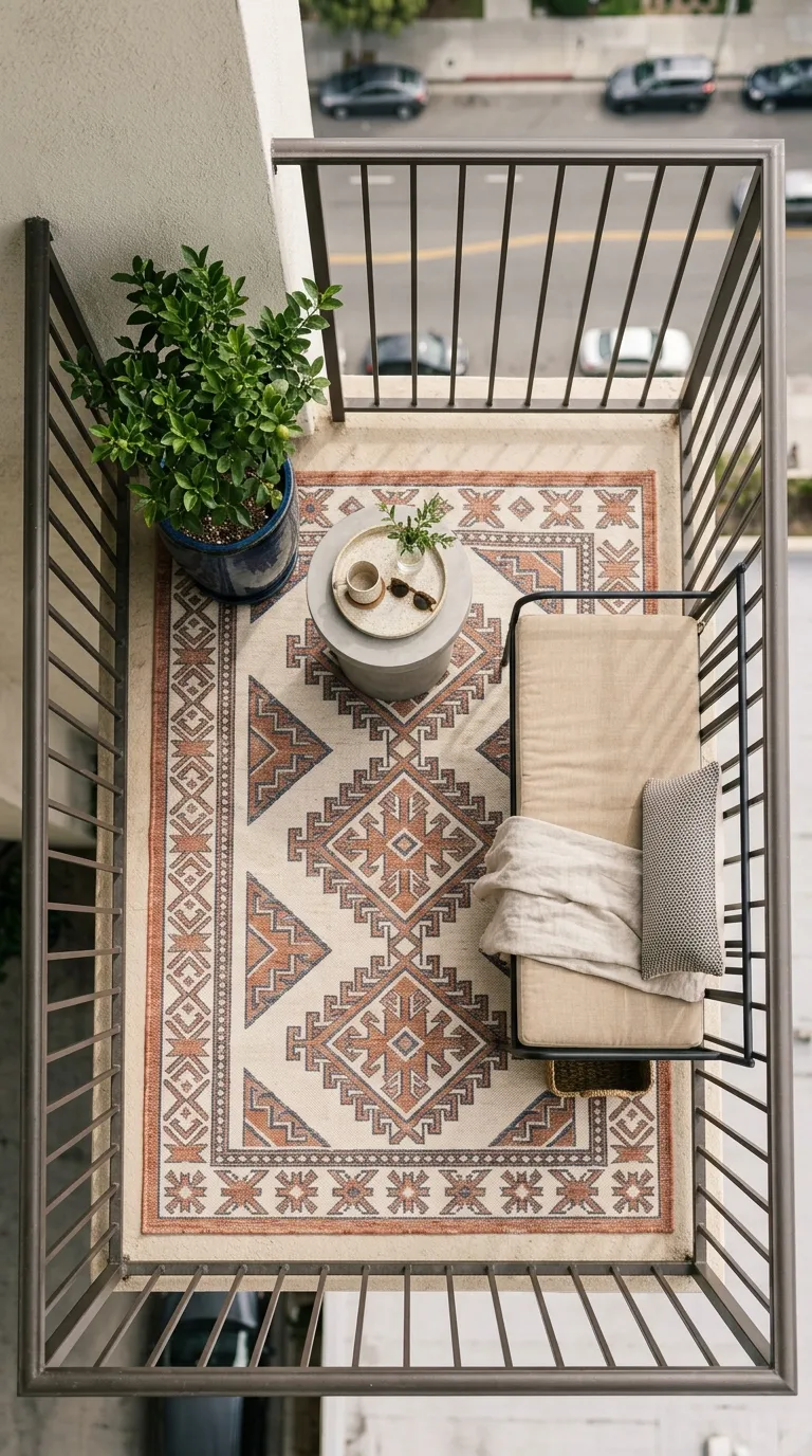 small apartment balcony decorating ideas Patterned Outdoor Rug