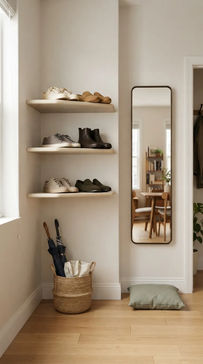 small apartment entryway ideas Floating Shoe Shelves