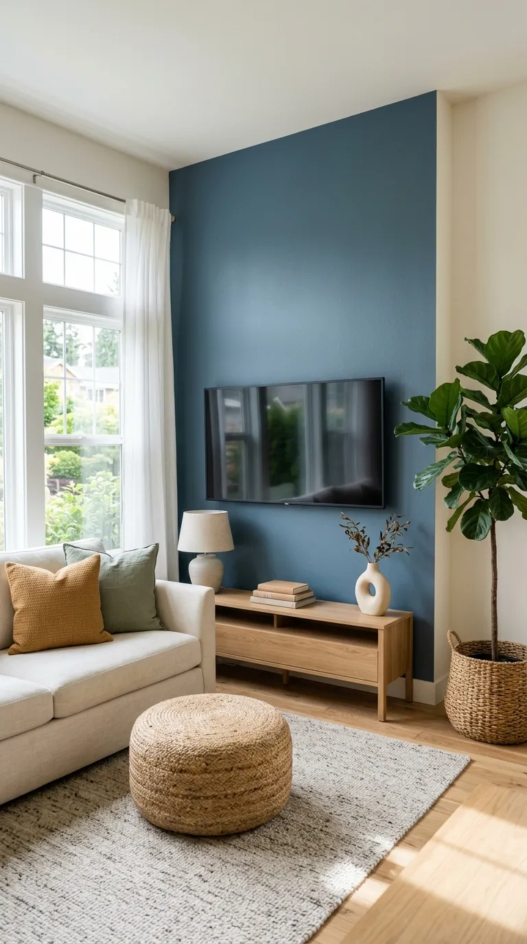 tv stand wall design ideas Blue Accent Wall