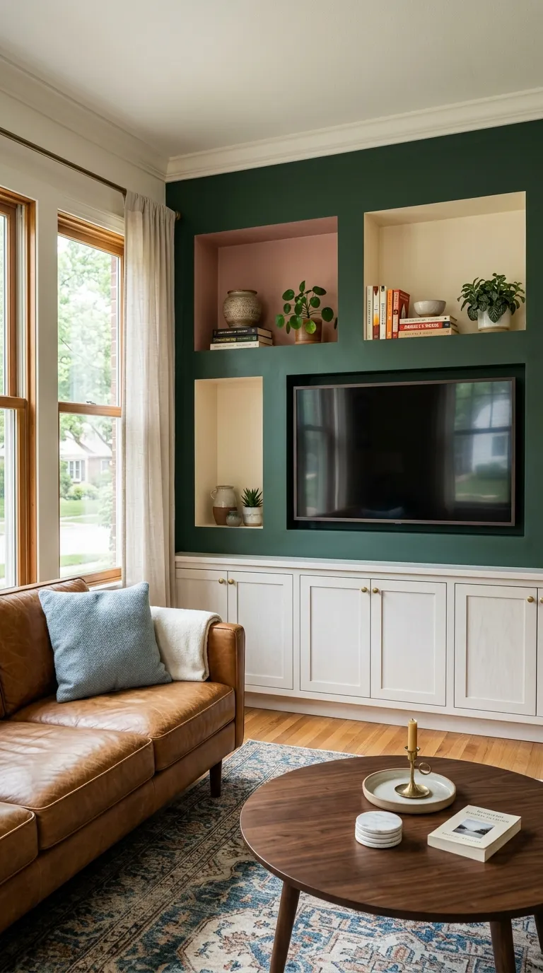 tv stand wall design ideas Built-In Color Niches