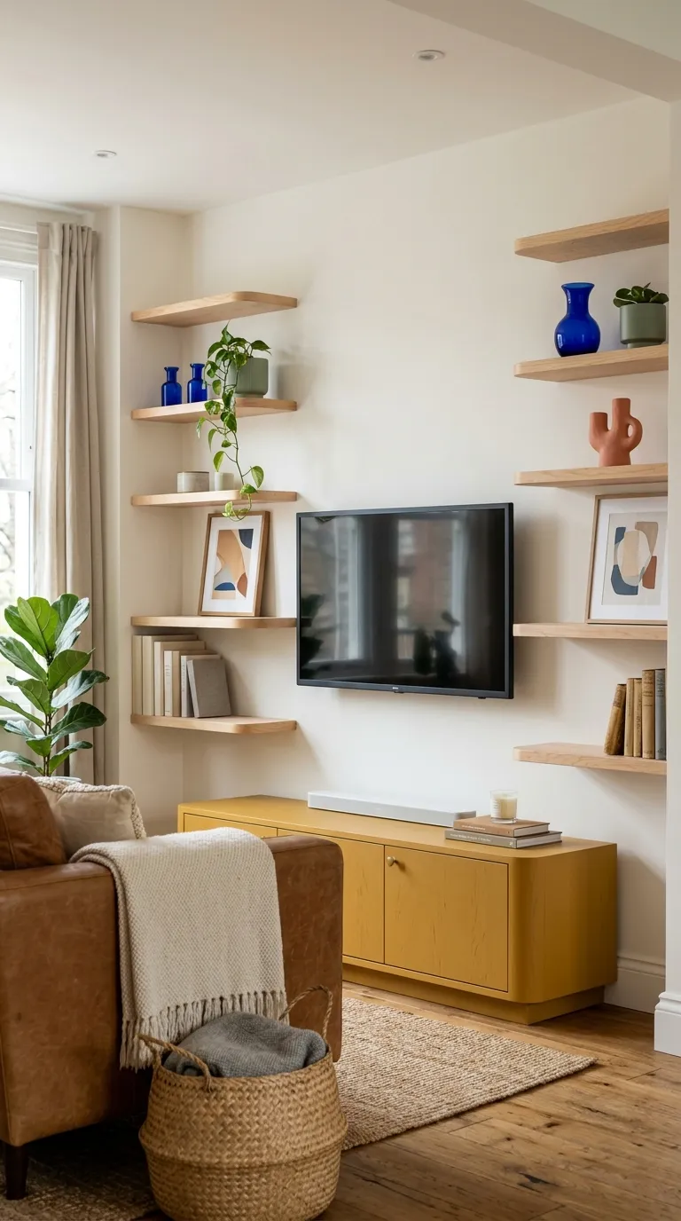 tv stand wall design ideas Colorful Open Shelves