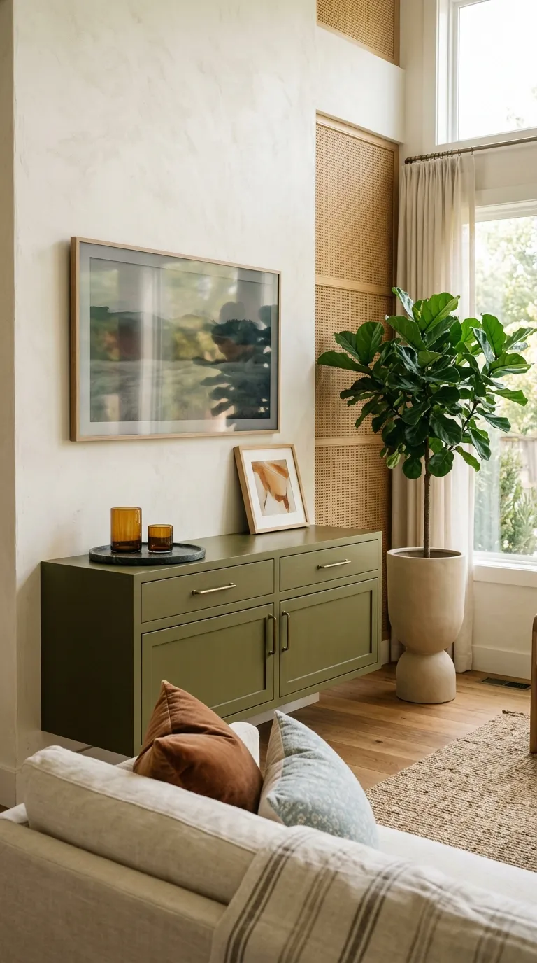 tv stand wall design ideas Green Cabinet Contrast