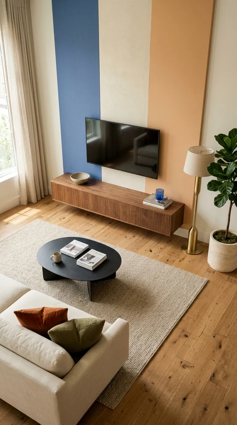 tv stand wall design ideas Layered Color Panels