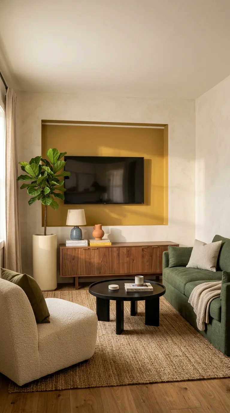 tv stand wall design ideas Mustard Accent Niche
