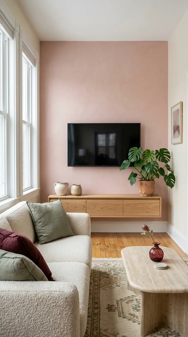 tv stand wall design ideas Soft Pink TV Wall