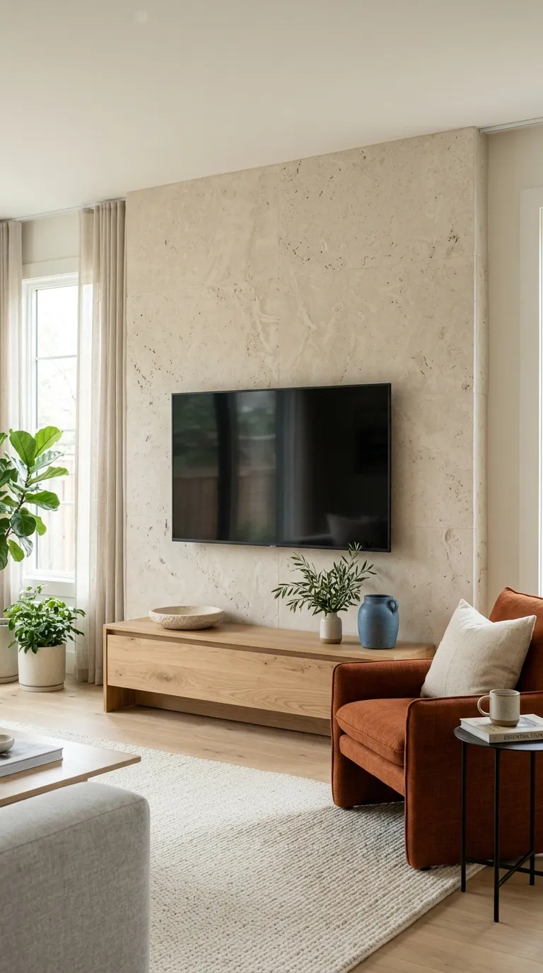 tv stand wall design ideas Stone Texture Wall