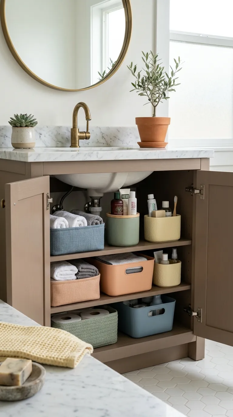 under sink bathroom storage ideas Color-Coded Containers