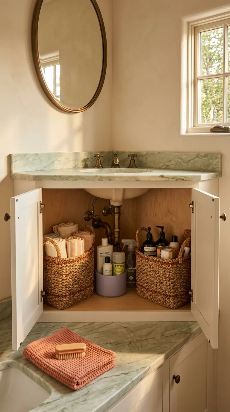 under sink bathroom storage ideas Corner Basket Zones