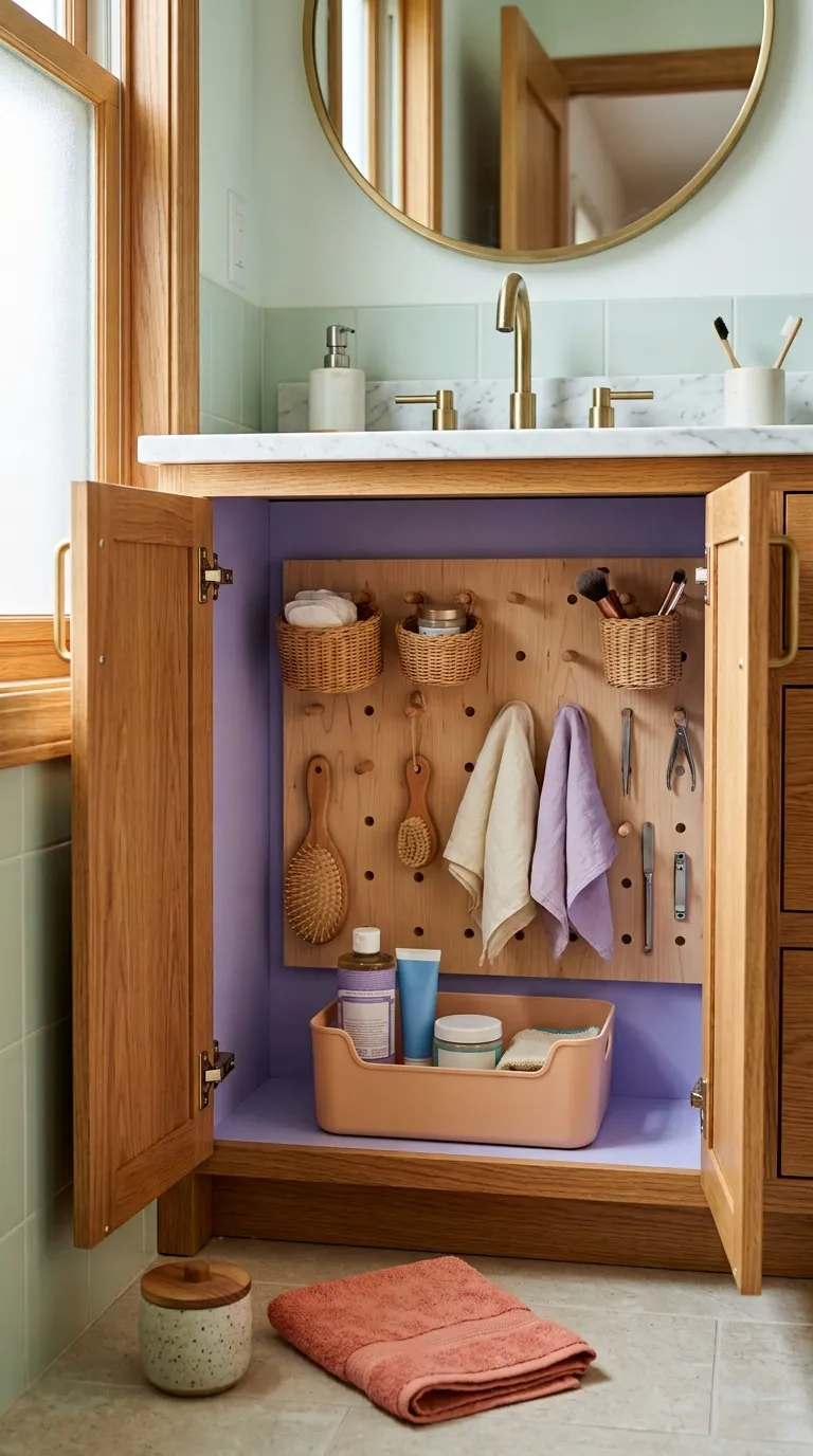 under sink bathroom storage ideas Pegboard Cabinet Wall