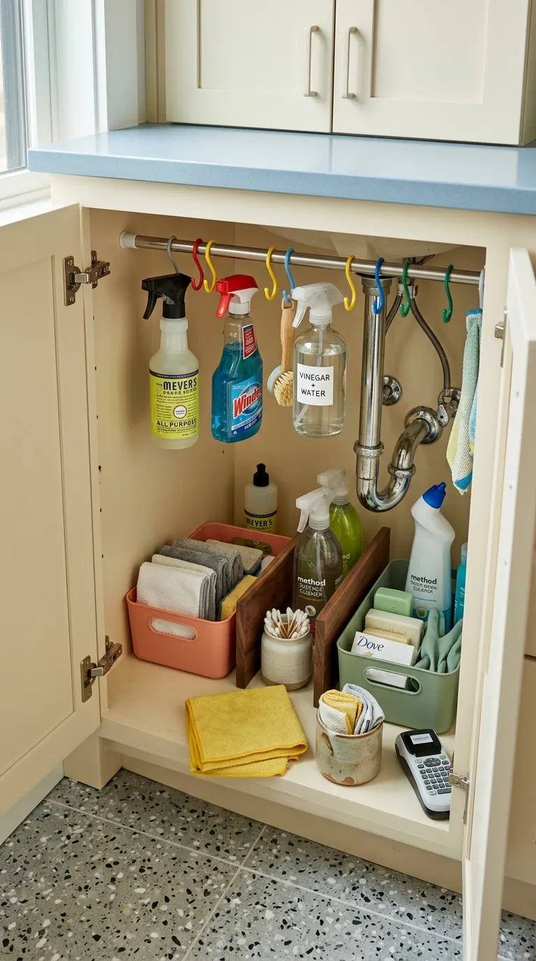 under sink bathroom storage ideas Tension Rod Hooks