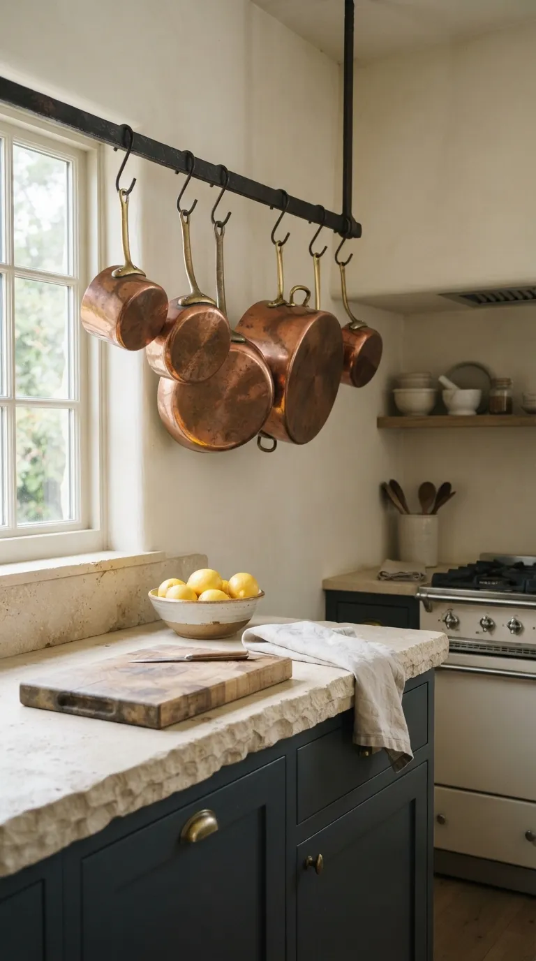 Village Kitchen Ideas Copper Cookware on Display