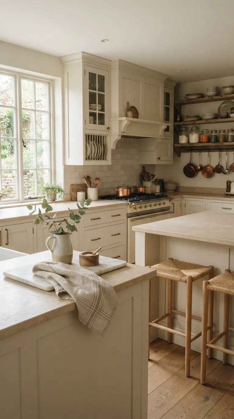 Village Kitchen Ideas Cream Cabinets With Aged Brass