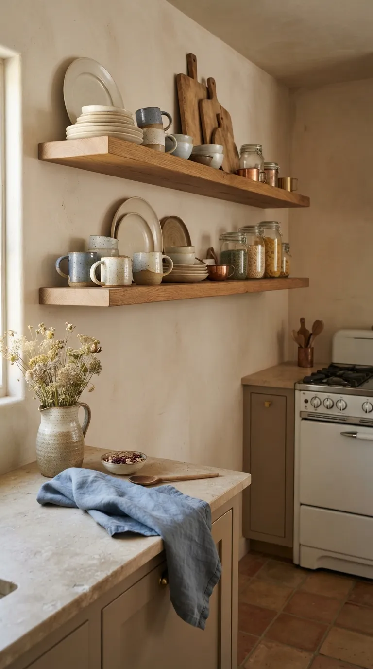 Village Kitchen Ideas Open Shelving for Everyday Pottery