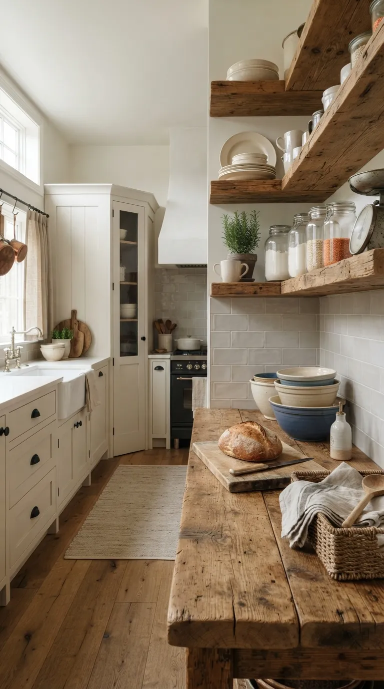 Village Kitchen Ideas Reclaimed Wood Shelves and Counters