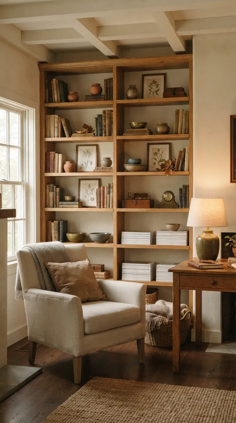 vintage cottagecore home decor Display Books on Open Shelves