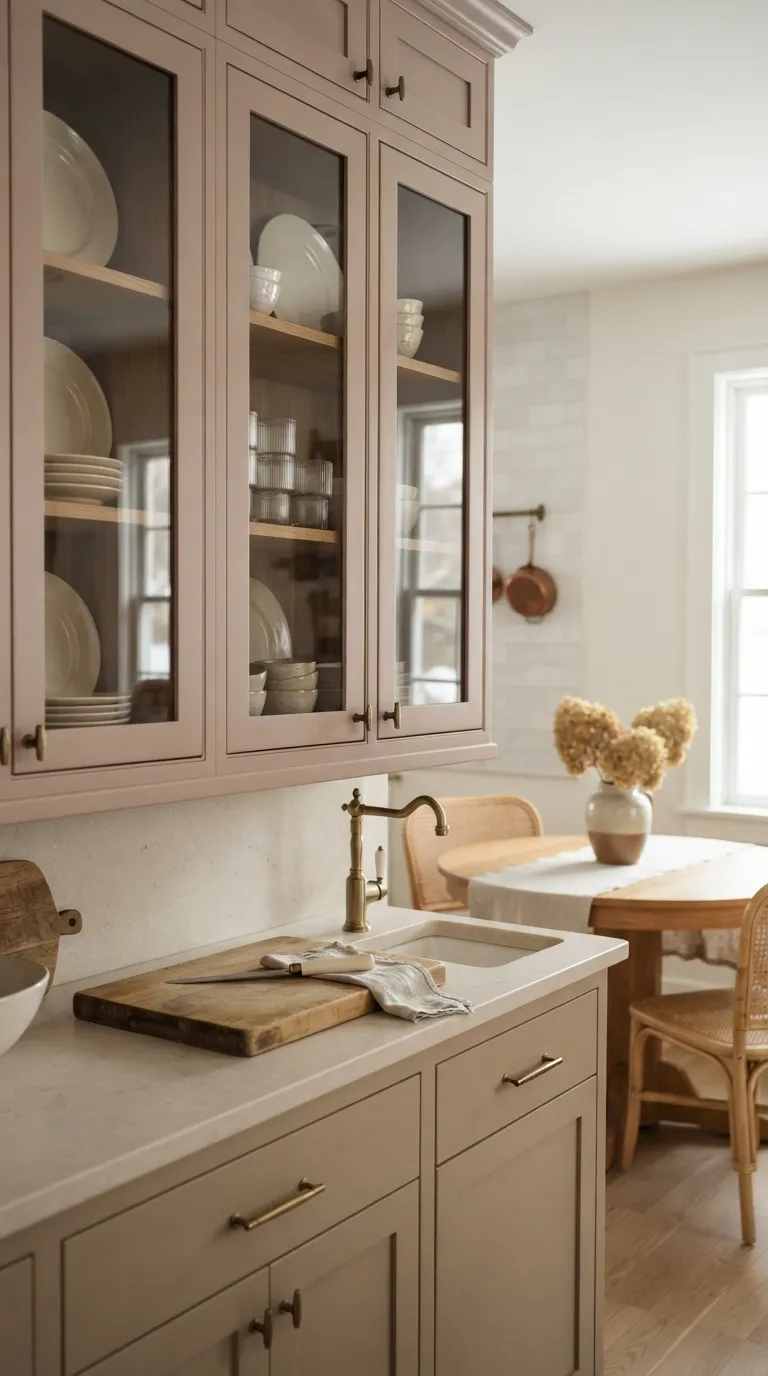Vintage Pink Kitchen Glass-Front Pink Cabinets