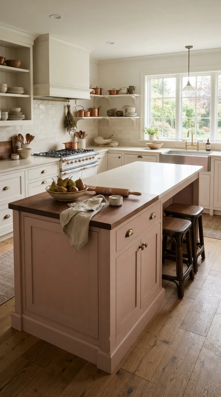Vintage Pink Kitchen Pink and Walnut Island