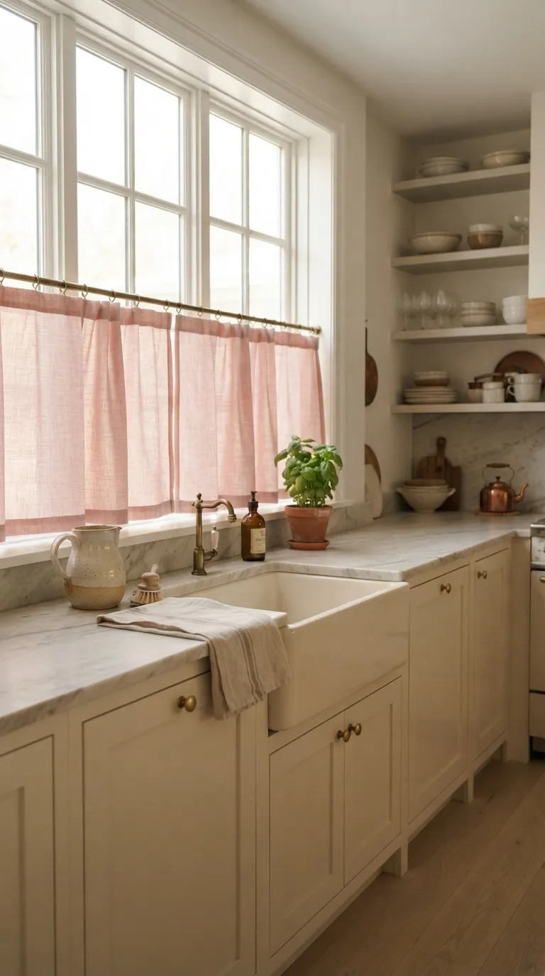 Vintage Pink Kitchen Pink Cafe Curtains
