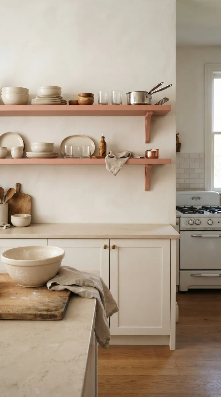 Vintage Pink Kitchen Pink Open Shelving