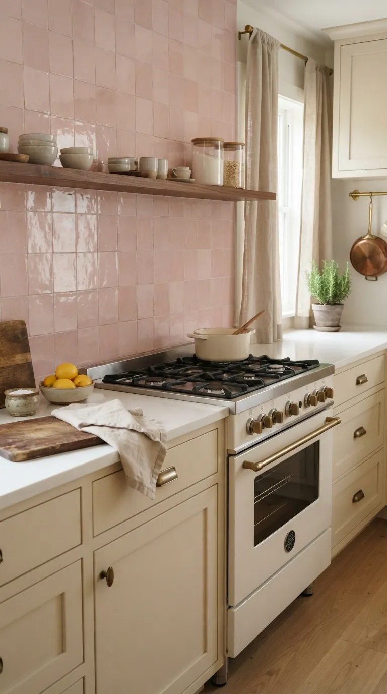Vintage Pink Kitchen Pink Tile Backsplash