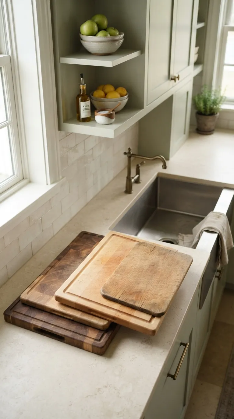 Warm Wood Kitchen Ideas Mixed Wood Cutting Boards