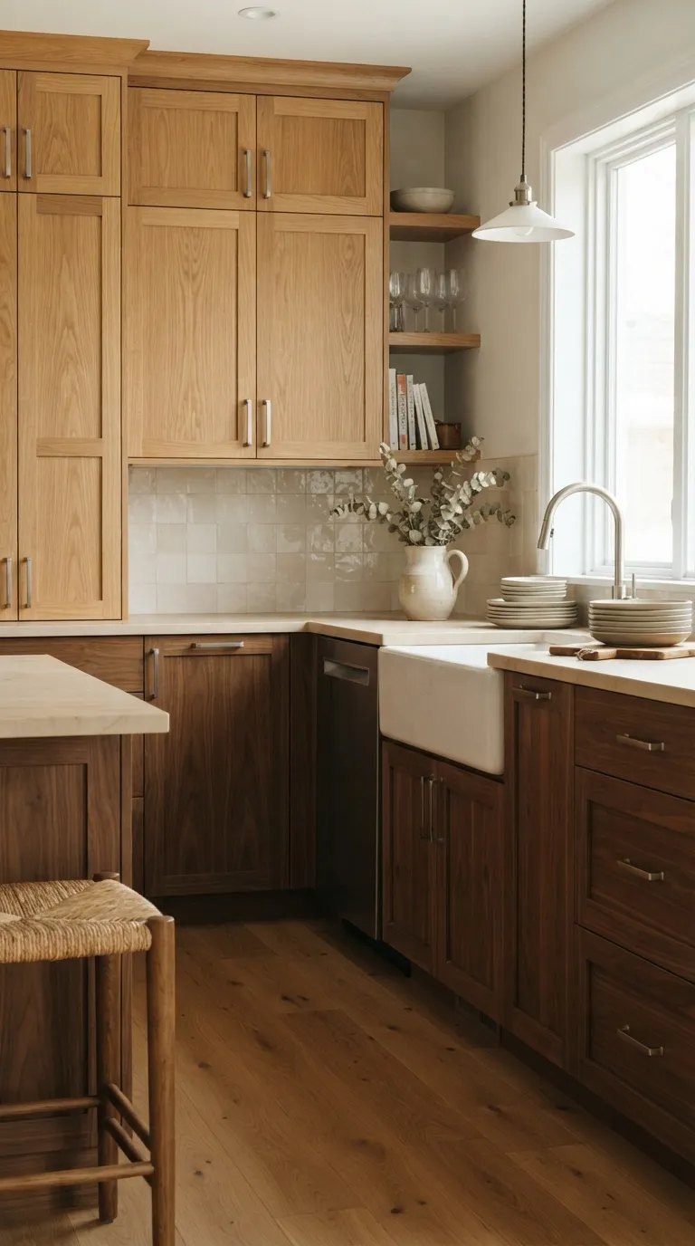 Warm Wood Kitchen Ideas Two-Tone Wood Cabinets