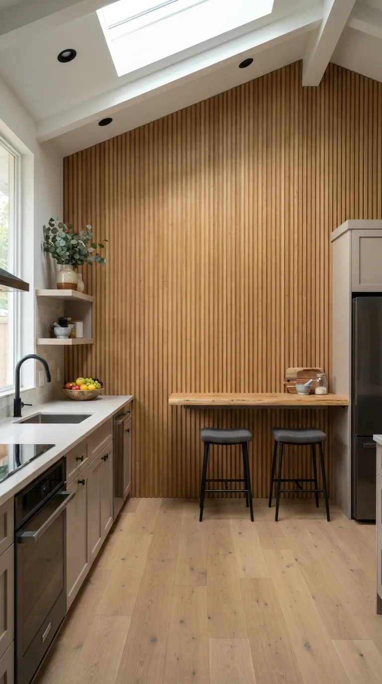 Warm Wood Kitchen Ideas Vertical Wood Paneling