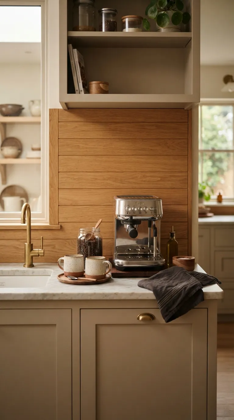 Warm Wood Kitchen Ideas Wood Backsplash Detail