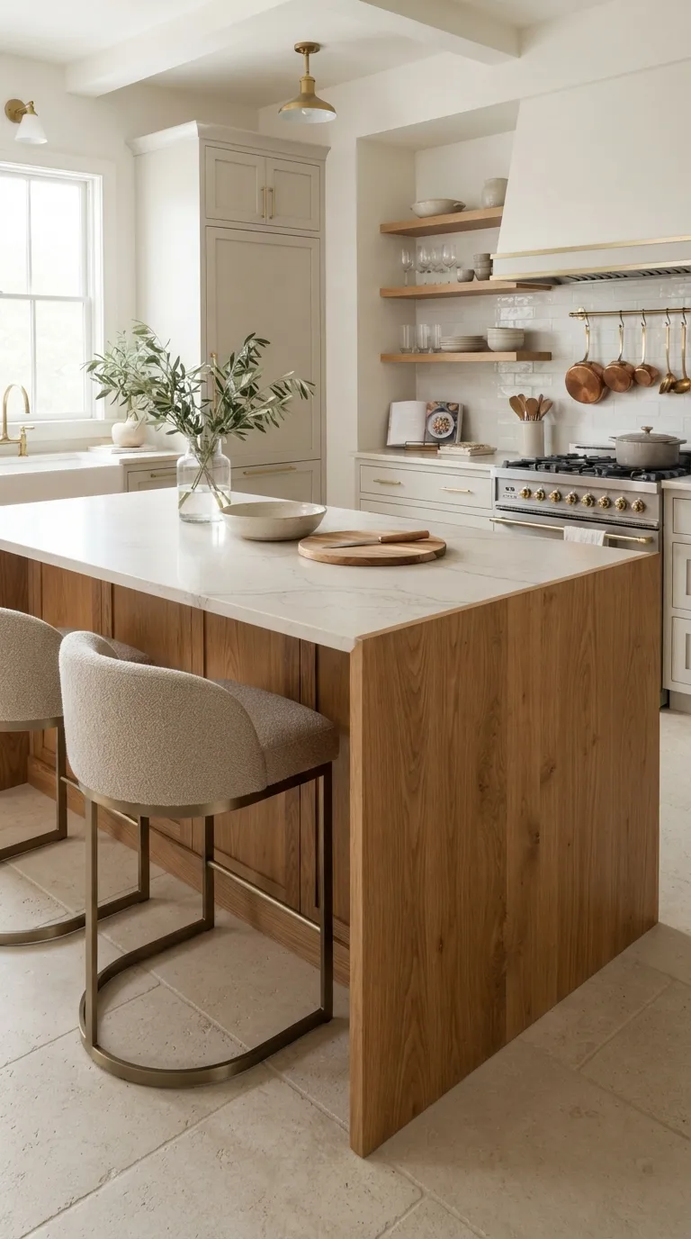 Warm Wood Kitchen Ideas Wood Island With Waterfall Edge