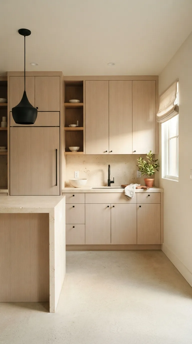 White Oak and Black Kitchen Minimalist Oak Cabinets With Black Hardware