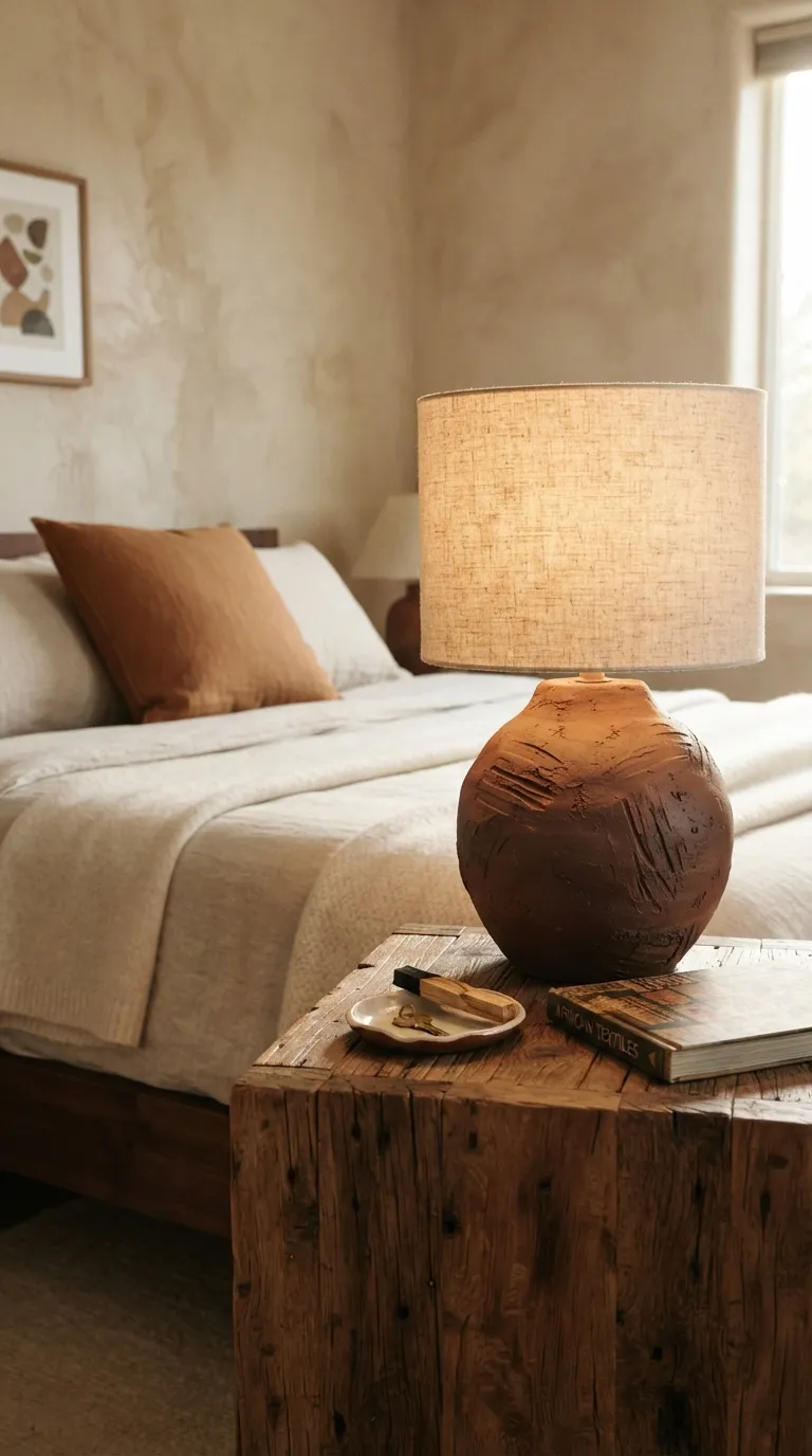 Afrohemian Bedroom Ideas Add a Handmade Clay Lamp
