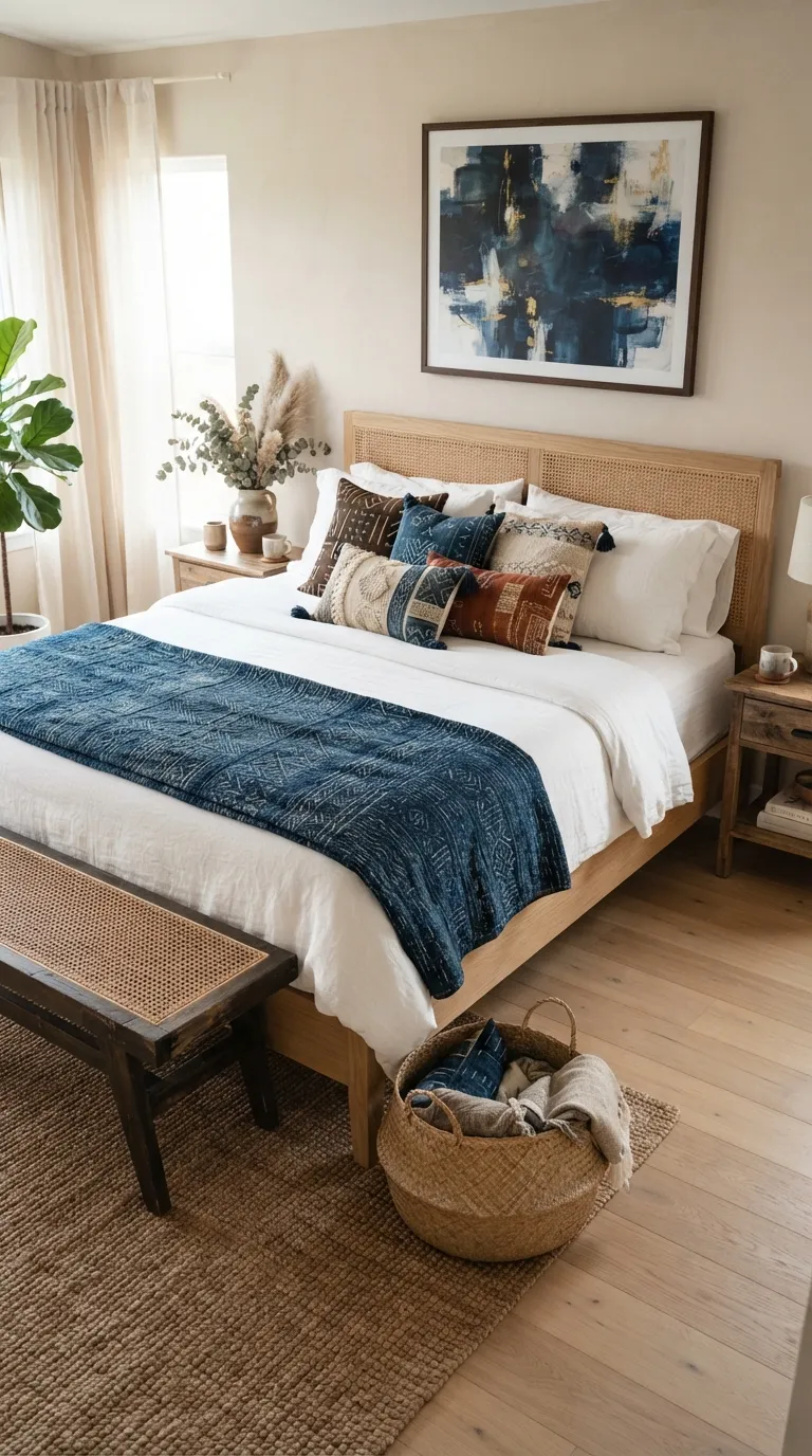 Afrohemian Bedroom Ideas Bring in a Bold Indigo Accent