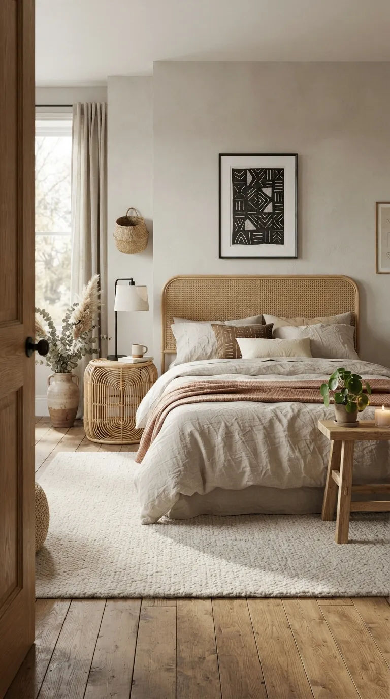 Afrohemian Bedroom Ideas Bring in Natural Rattan Furniture