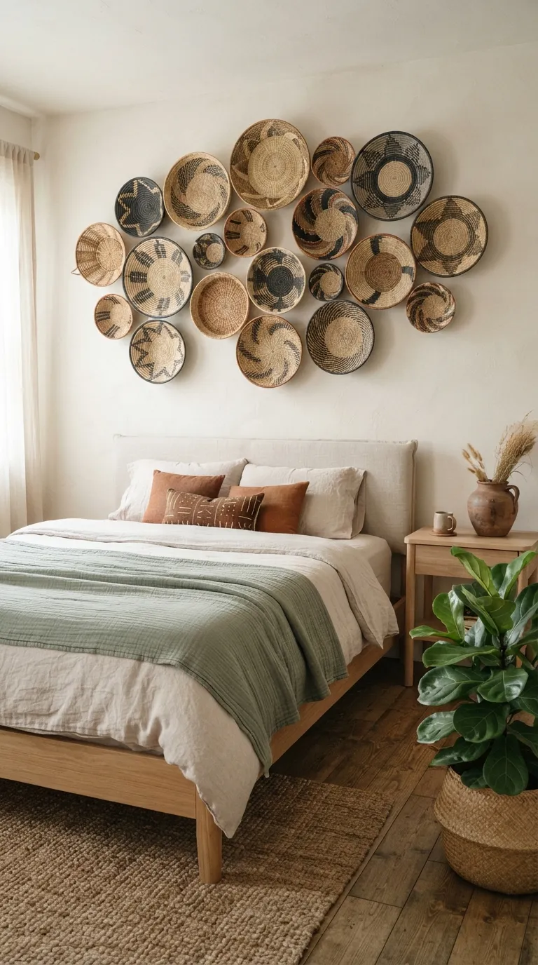 Afrohemian Bedroom Ideas Decorate With Woven Wall Baskets
